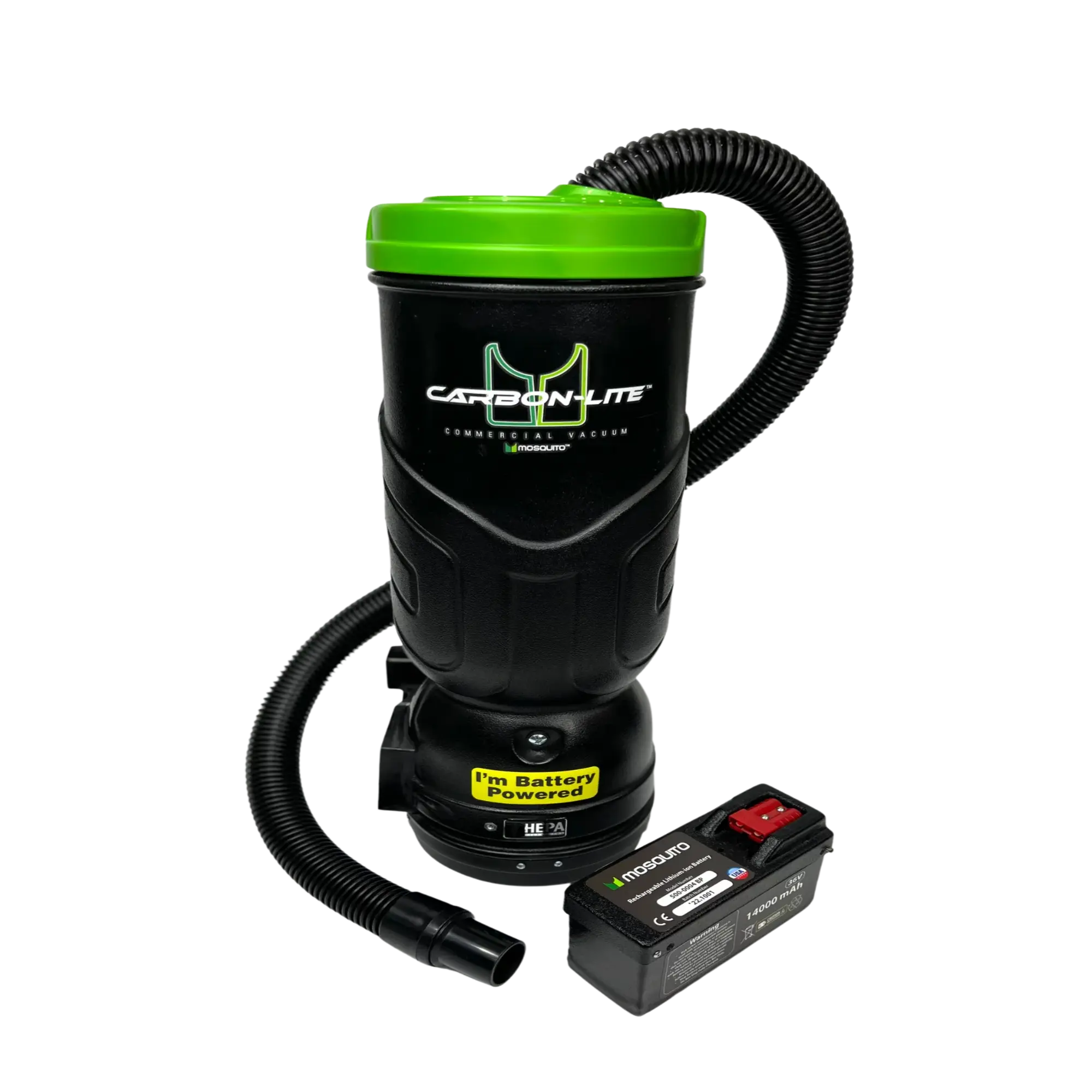 Mosquito® Carbon-Lite Battery Backpack Vacuum Cleaner, Front view with battery