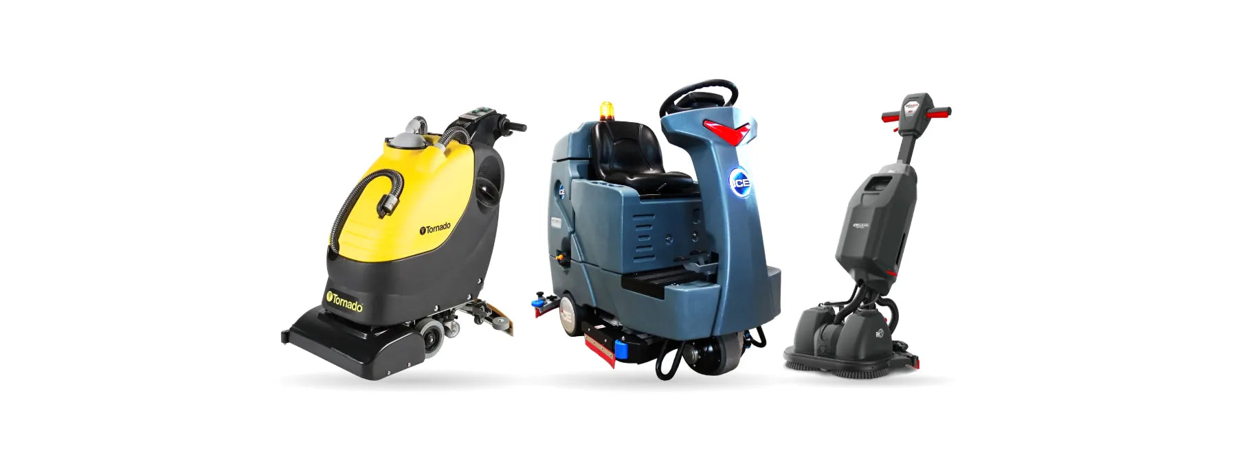 Tornado BR 18/11 walk-behind, ICE RS26L ride-on and NaceCare 440NX compact floor scrubbers