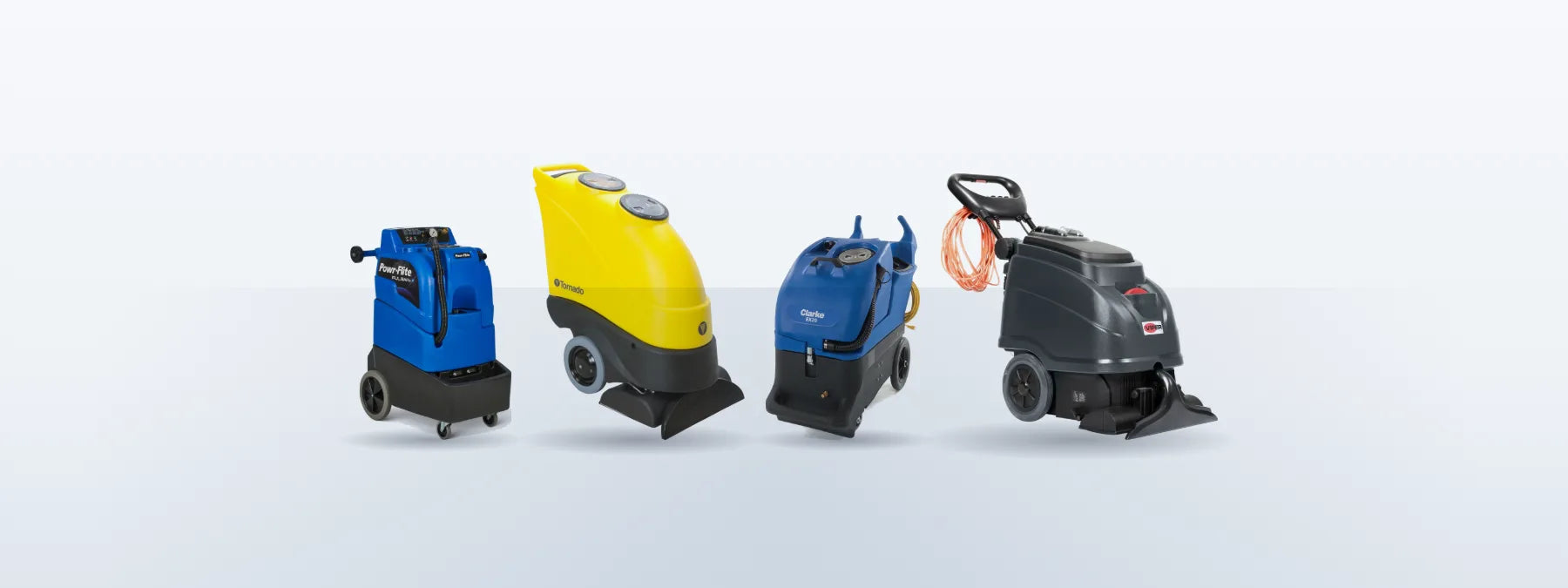 Portable and self-contained commercial carpet extractors from Powr-Flite, Tornado, Clarke and Viper