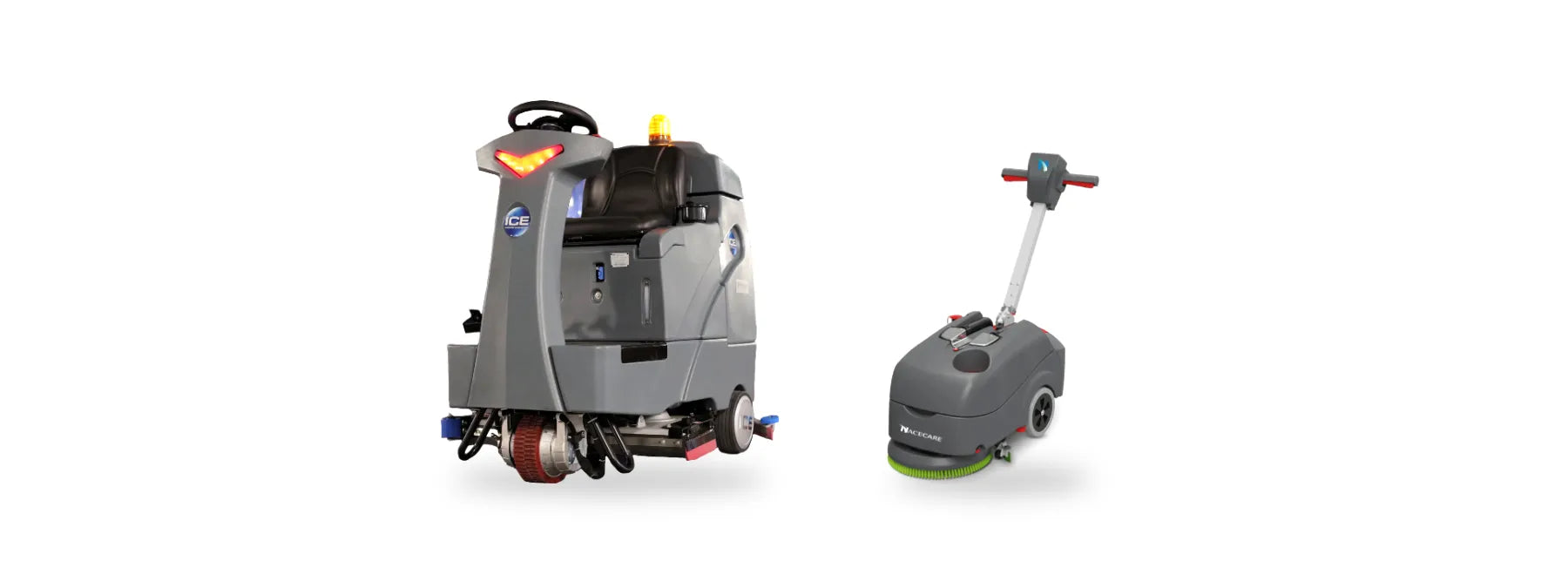ICE RS32L ride-on and NaceCare TGB 516NX compact lithium floor scrubbers