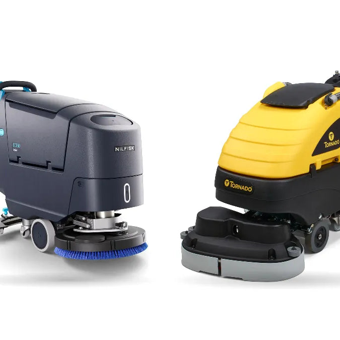 Nilfisk SC550 and Tornado BD 26/20 walk-behind floor scrubbers