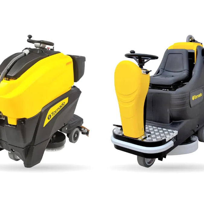 Tornado BDSO 27/28 stand-on and Tornado BR 28/27 ride-on floor scrubbers