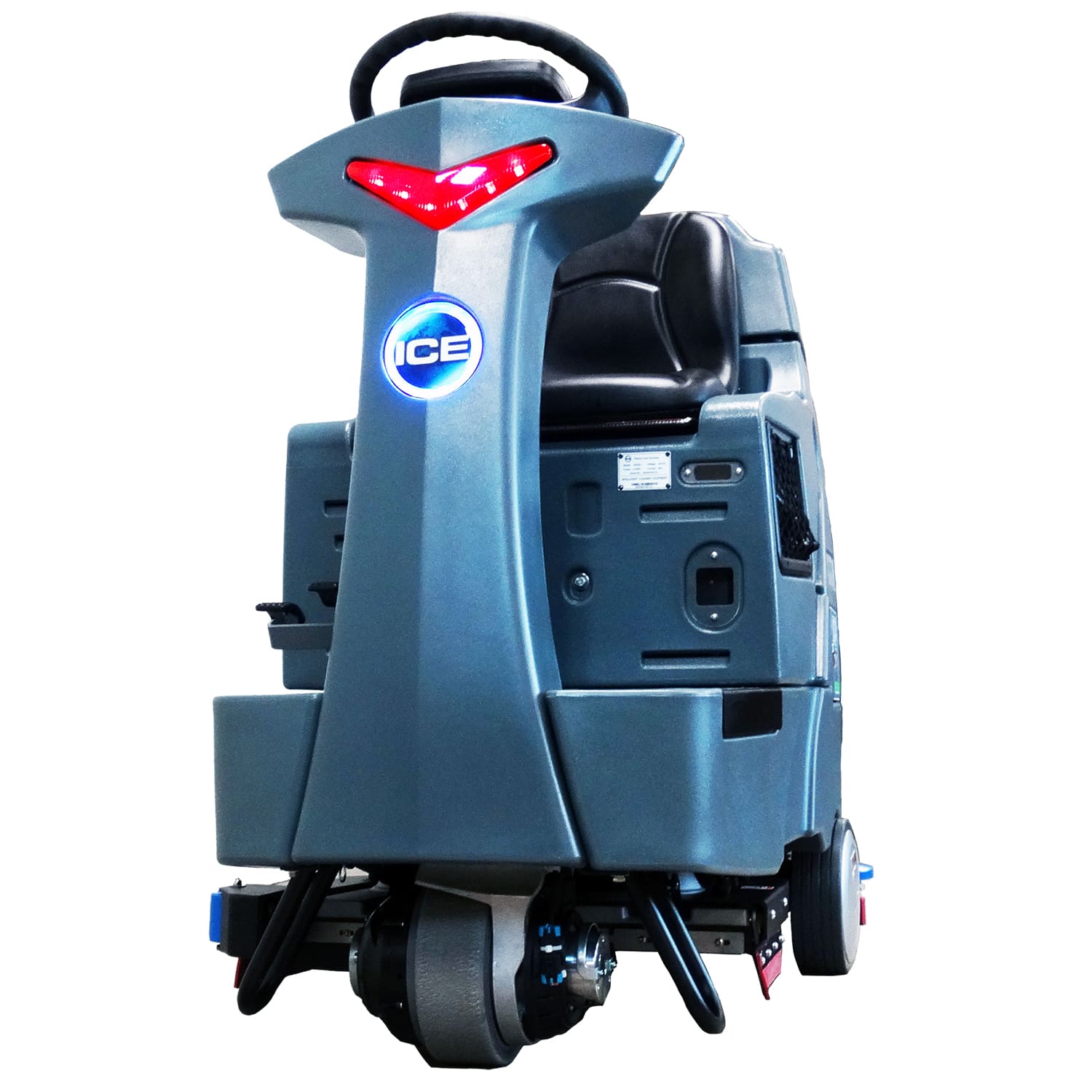 Front - slightly angled to the left - view of the ICE RS26L+ Lithium-Ion Battery Powered Ride-On Floor Scrubber