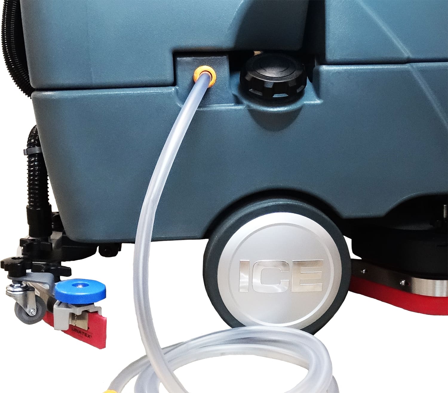 Fill Hose Port Close-Up view, on the ICE RS26L+ Lithium-Ion Battery Powered Ride-On Floor Scrubber