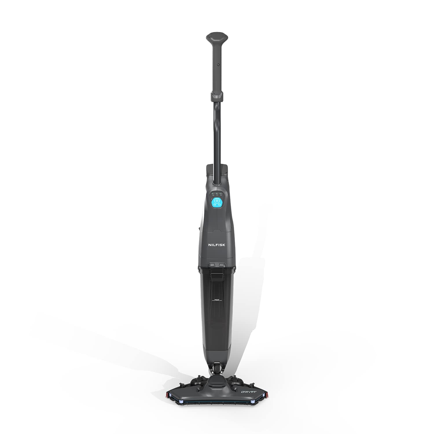 Nilfisk Motorscrubber Dryft Floor Scrubber viewed from a front angle in upright position