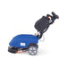 Powr-Flite PS030 Compact Scrubber 13  blue machine with black solution tank on a white background - left side