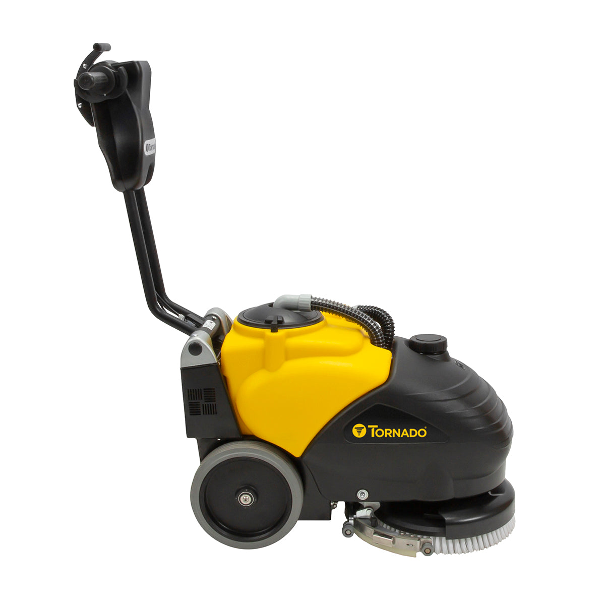 Tornado BD 14/4 Compact Cordless Auto Scrubber - Side View, Highlighting Cleaning Path and Squeegee