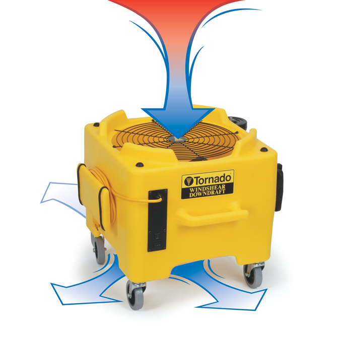 Tornado® Windshear Downdraft Air Mover (#98784) - Diagram showing air flow direction of the air mover.