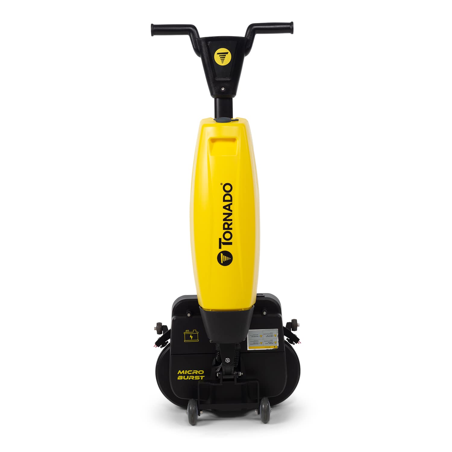 The Tornado Microburst Ultra-Compact Floor Scrubber Folded for Easy Transportation and Storage - Front View