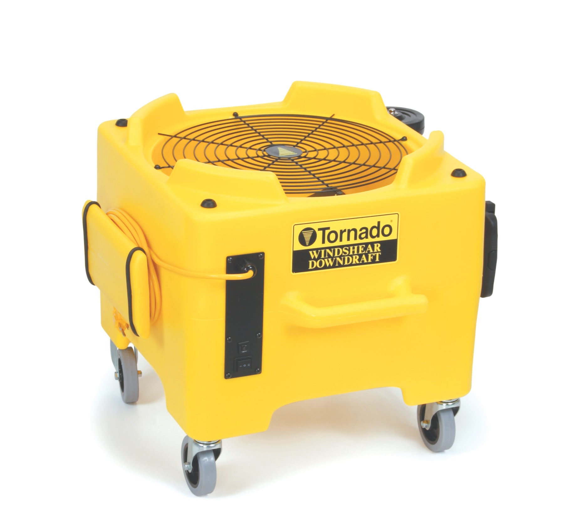 Tornado® Windshear Downdraft Air Mover (#98784) - Front view of a yellow air mover with wheels.