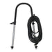 X 345H cord hook clamped to a CRB machine handle with a coiled black 50 ft power cord hanging from it