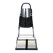 Black three-pocket CRB accessory holder strapped to the handle uprights of a CRB machine, holding the renovator trays