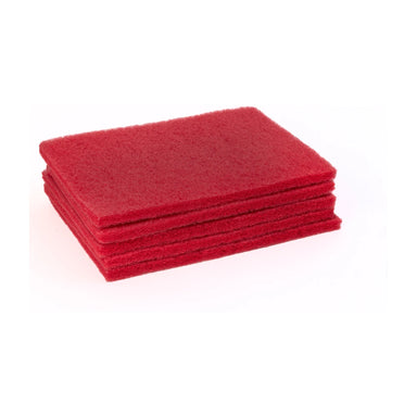Stack of red Clarke BOOST rectangular scrub pads for routine scrubbing