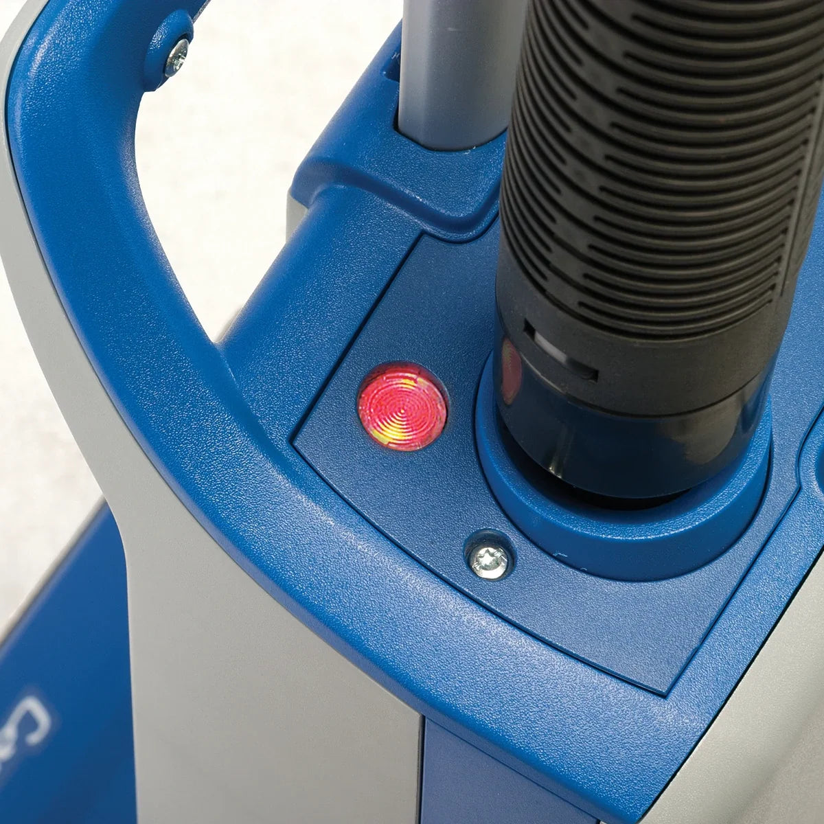 Indicator light lit on the Clarke CarpetMaster 112, telling the operator to change the bag or check for a clog