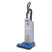Clarke CarpetMaster 115 15-inch single motor commercial upright vacuum, gray and blue, front left view