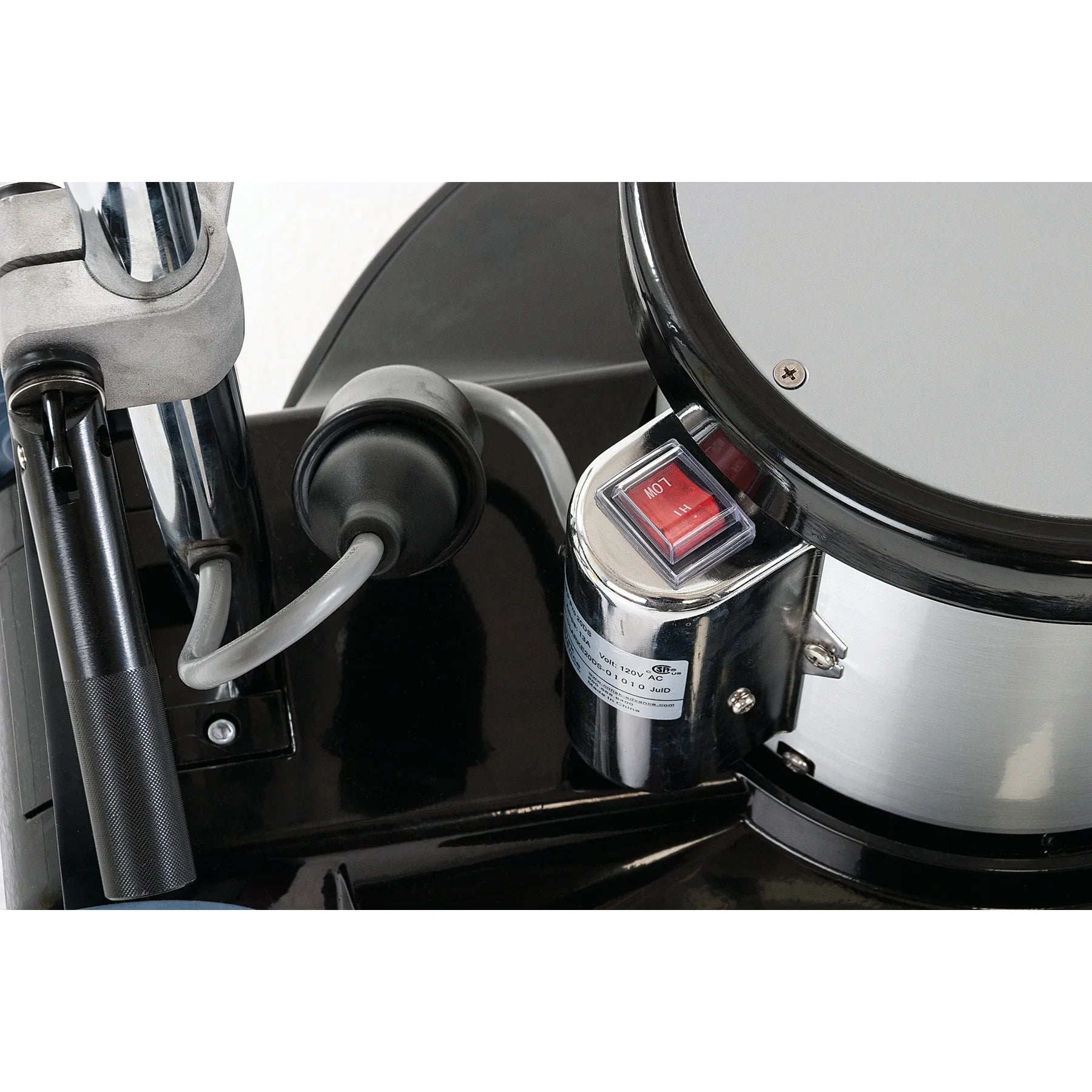 Close-up of the high and low speed switch mounted on the motor of the Clarke CFP Pro 20DS