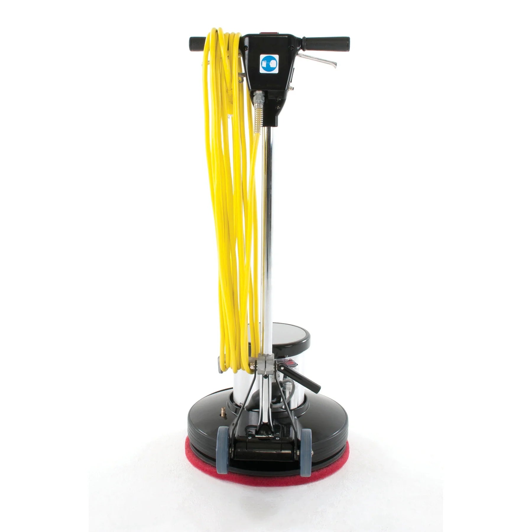 Clarke CFP Pro 20DS dual speed floor machine seen from the rear, operator's view of the handle