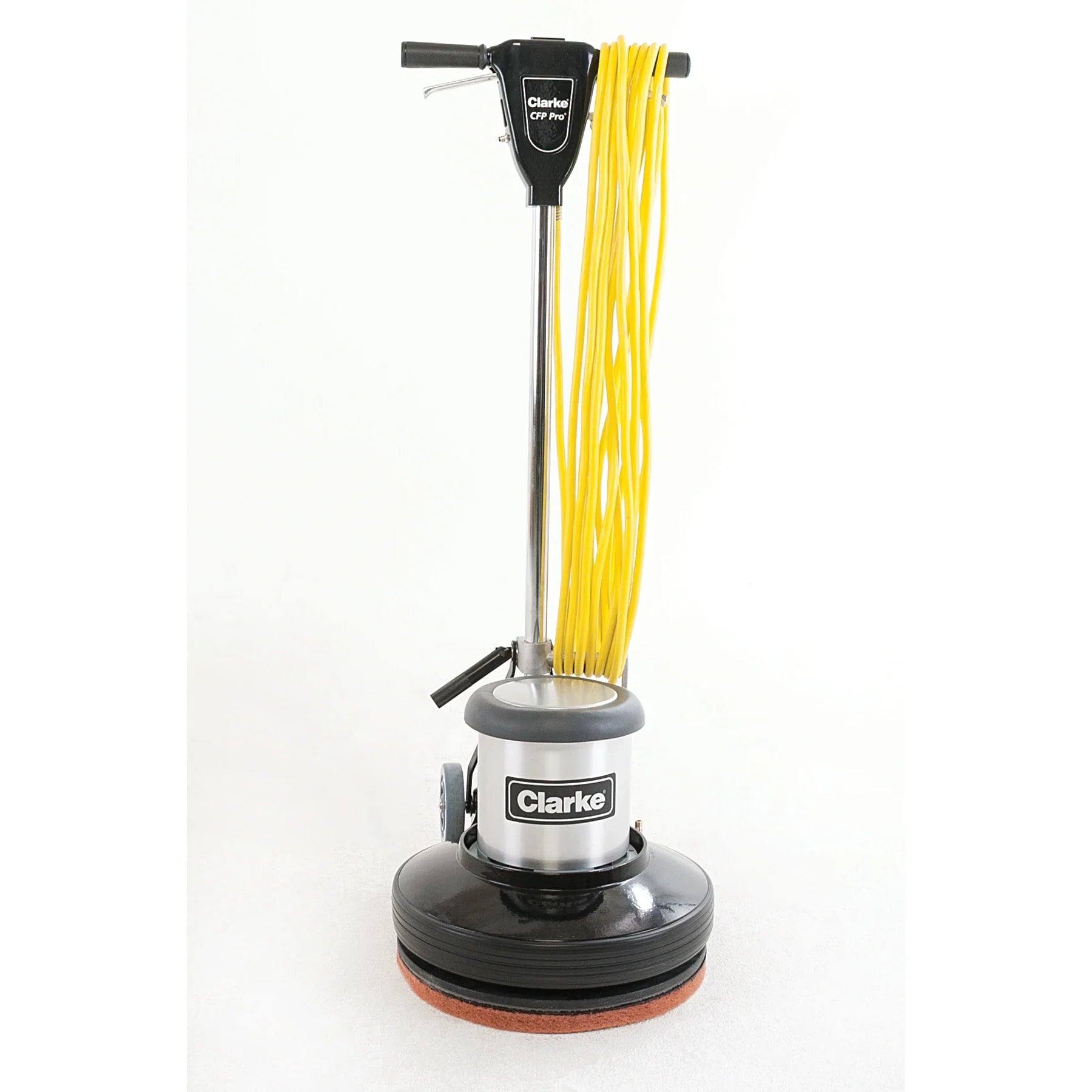 Yellow power cord wrapped on the cord hooks of the Clarke CFP Pro HD handle