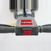 Close-up of the safety lockout switch on the Clarke FM40 LX handle
