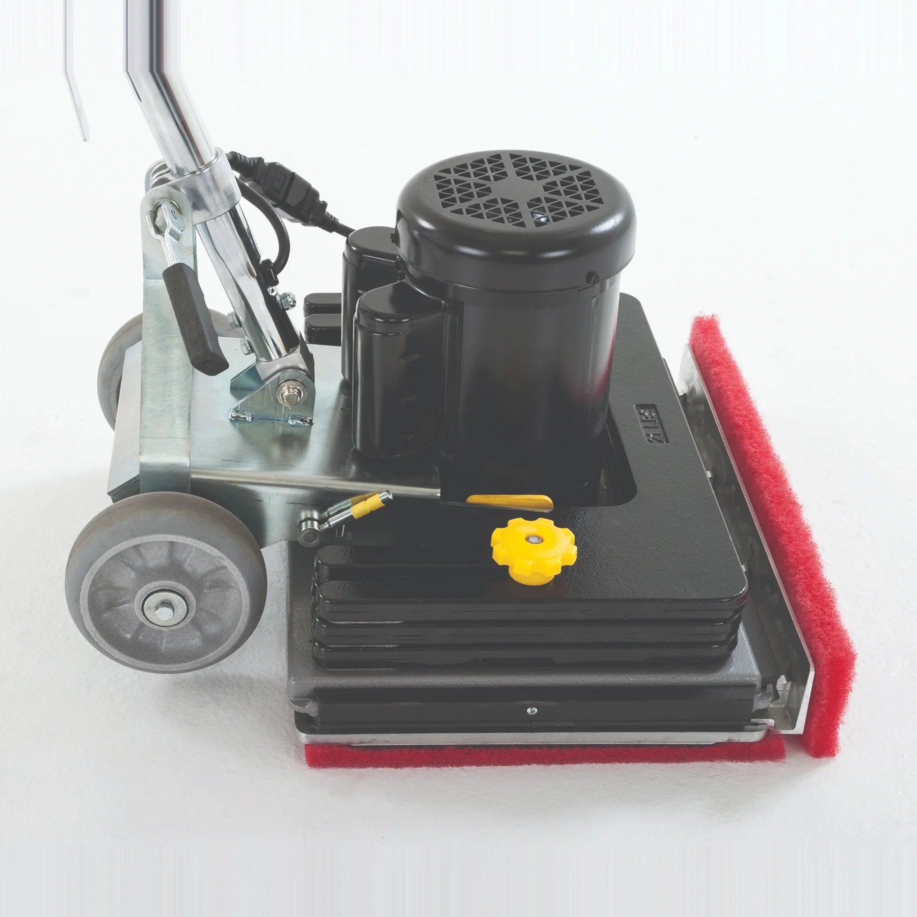 Clarke FM40 LX base from the side with the rear wheels raised for scrubbing
