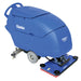 Clarke Focus II BOOST 32 orbital floor scrubber with its wide rectangular scrub deck, front right angle on a white background