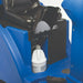 Chemical mixing system on the Clarke Focus II Rider, with the detergent container in its compartment beside the seat