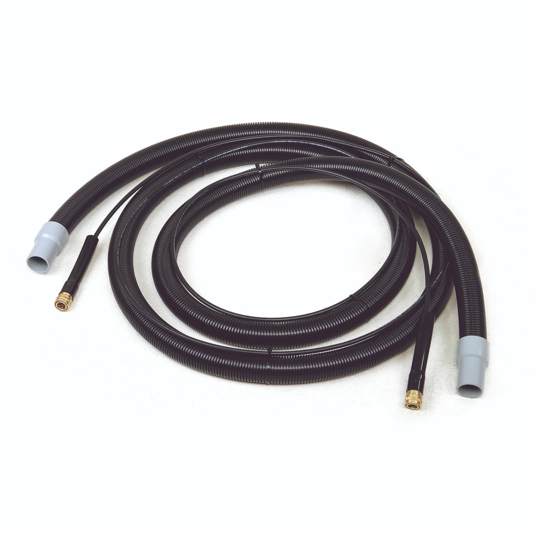 Clarke FP153 15 ft vacuum hose and solution line set, coiled, with hose cuffs and brass quick-connect fittings