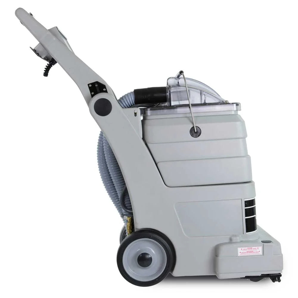 EDIC Comet 419TR carpet extractor, right side view with the handle raised for cleaning