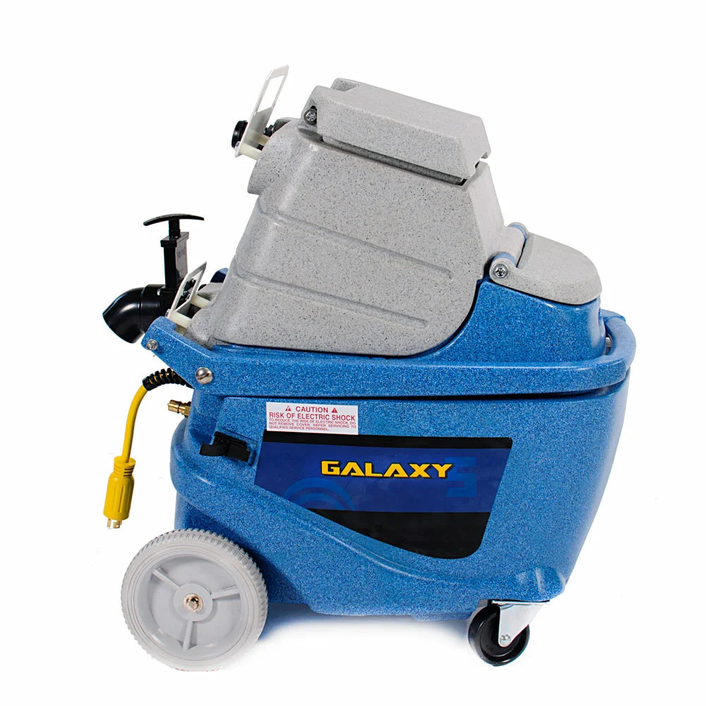EDIC Galaxy 5 carpet extractor from the side with the handle folded down for transport