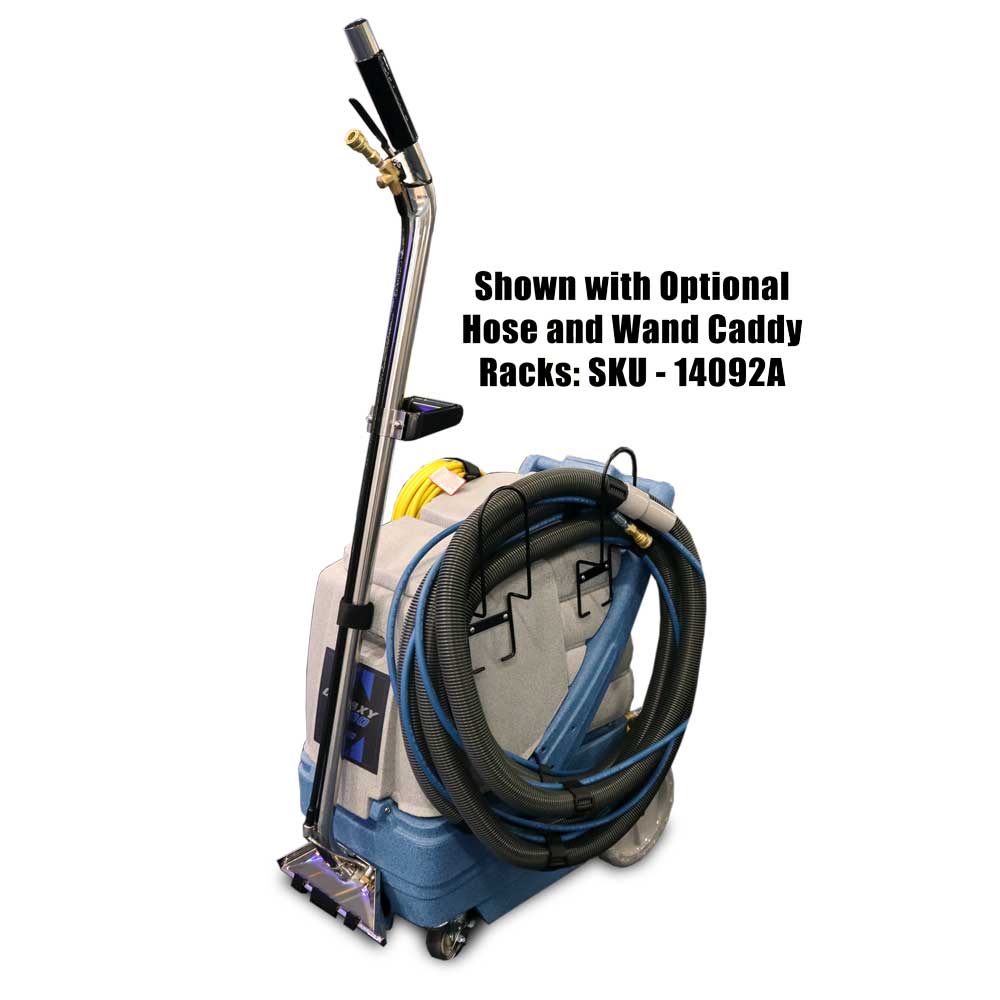 EDIC Galaxy 2000 carpet extractor with the 14092A hose and wand racks loaded, on white