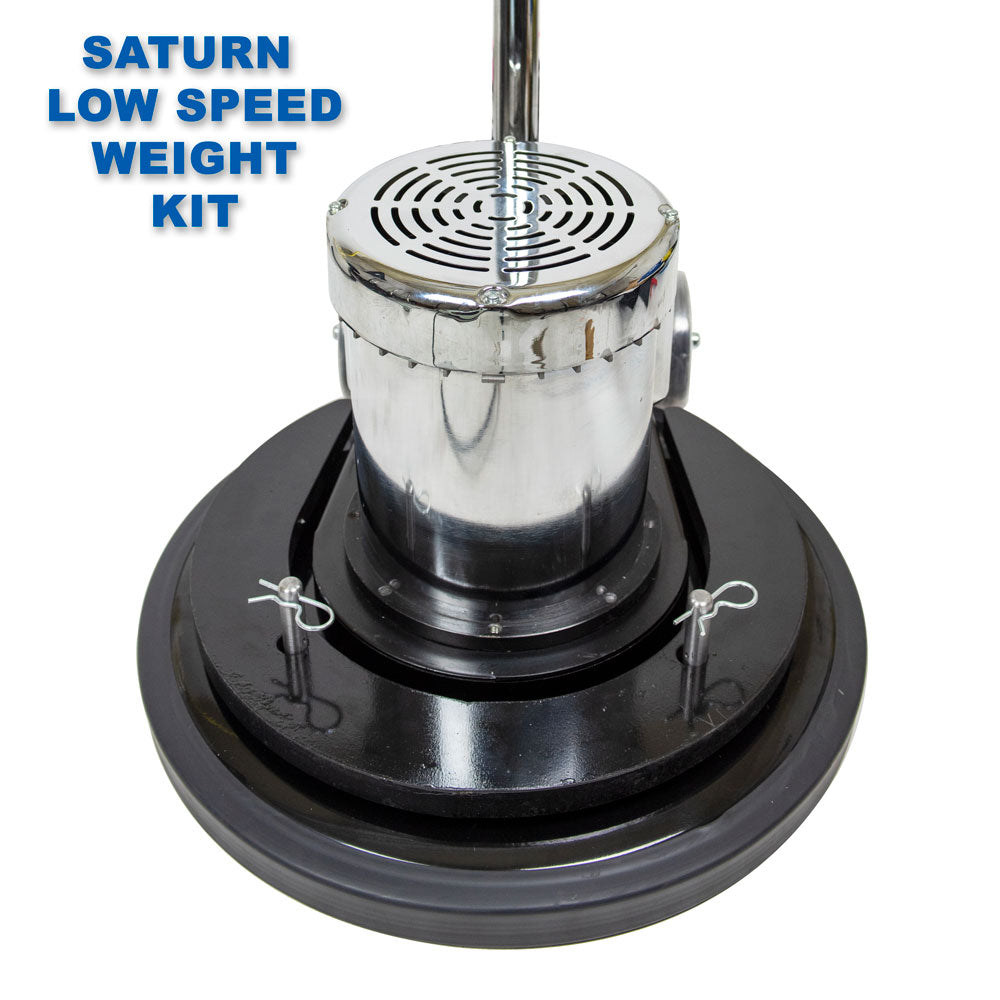 EDIC 21 lb horseshoe weight installed on the base of a Saturn low speed floor machine
