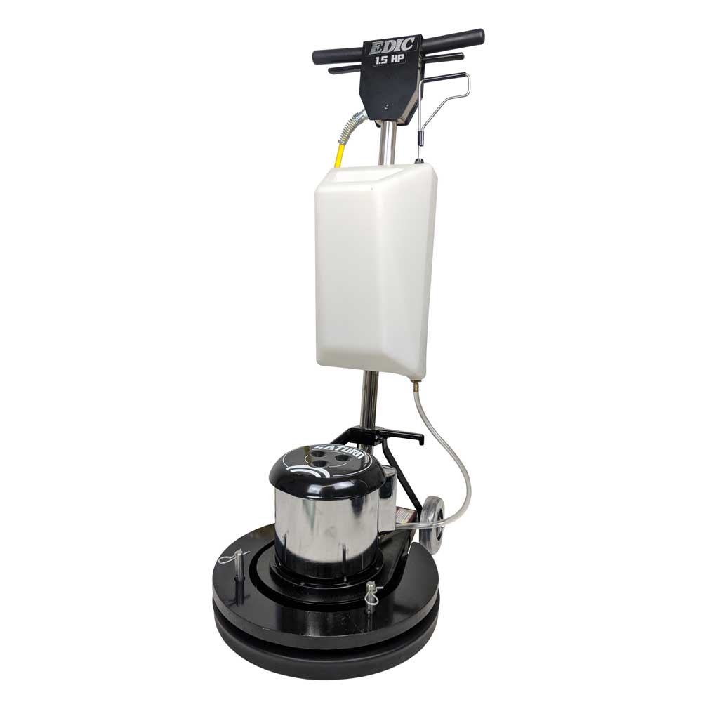 EDIC 390AC shampoo tank mounted on a Saturn low speed floor machine with horseshoe weights