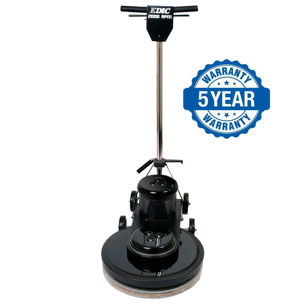 EDIC Saturn SV high speed burnisher with 5 year parts and labor warranty badge