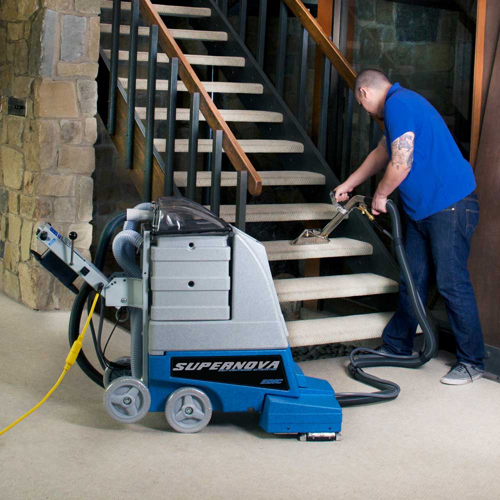 EDIC stair and van wand cleaning carpeted stairs with a Supernova extractor