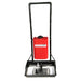 Fas-Trak Micro-Trak Plus floor finish applicator with its red tank on a black frame, front view on white