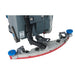 Close-up of the ICE i18C curved 30-inch squeegee with red blades, blue bumper wheels and the vacuum hose
