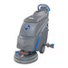 ICE i18C 18-inch cord-electric walk-behind floor scrubber, gray with blue trim, front left angle on a white background
