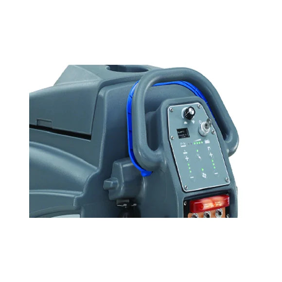 Close-up of the ICE i28BT handle and touch control panel with key switch and battery meter