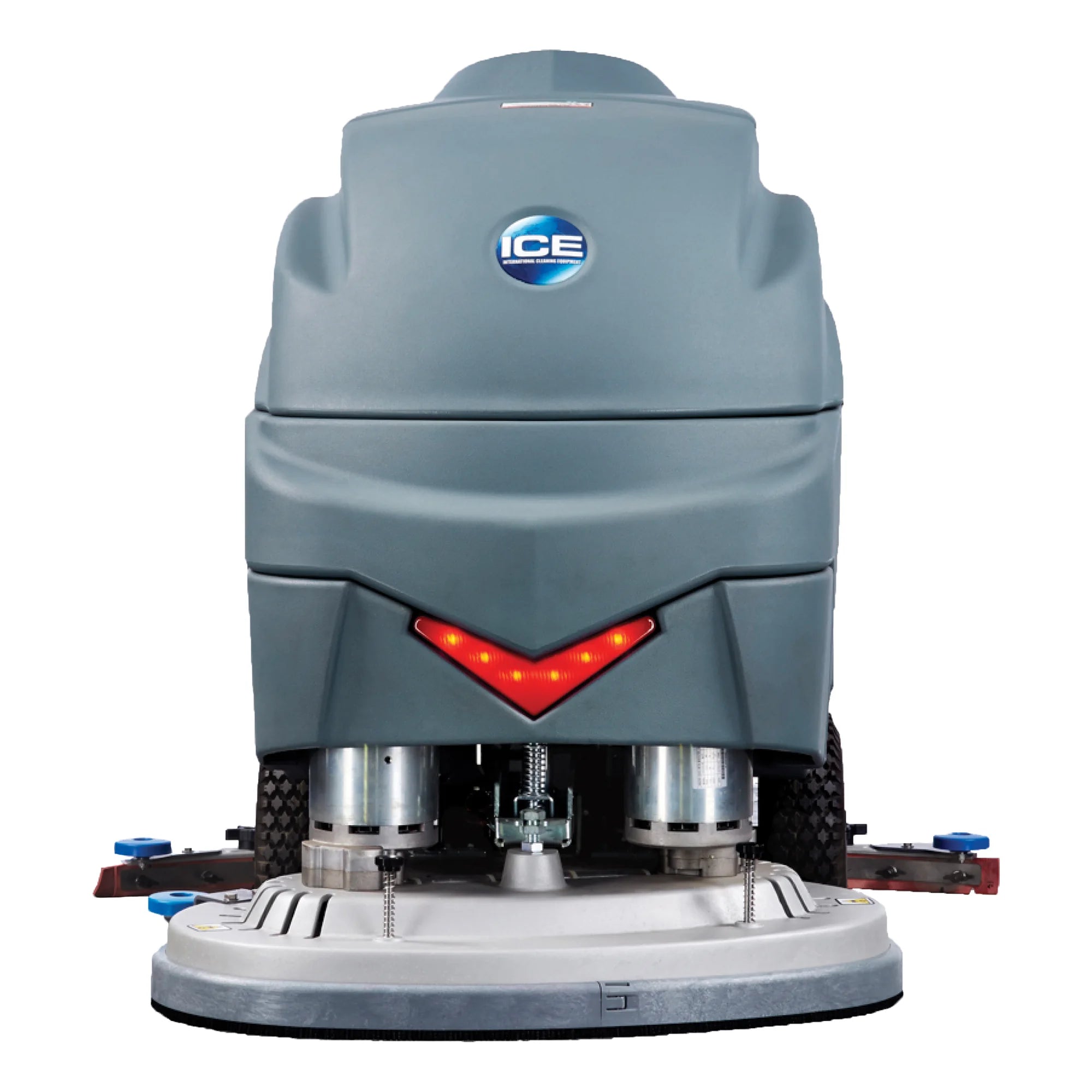 ICE i36BT 32-inch walk-behind floor scrubber, front left view, on white