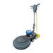 ICE iB1500 20-inch floor burnisher with gray deck, blue motor cap and upright handle, its 50-foot yellow power cord coiled beside it, front left angle on a white background