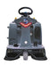 Head-on front view of the ICE iS1100L+ ride-on floor sweeper showing both front LED light strips and the front wheel