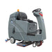 ICE RS28-OB orbital ride-on floor scrubber with gray body, black seat, amber beacon and rectangular orbital pad deck, front left angle on a white background