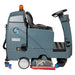Left side view of the ICE RS28L-CY ride-on scrubber, showing the cylindrical brush deck, rear wheel and squeegee