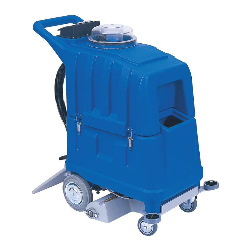 NaceCare AV 12QX carpet extractor from a front angle, showing the two stacked polyethylene tanks