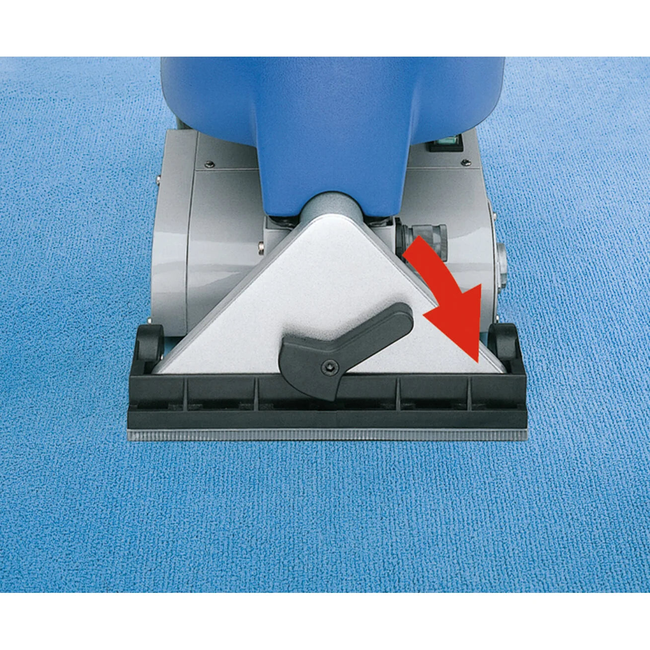 AVB 4X vacuum head lever turned to the carpet setting on a blue carpet