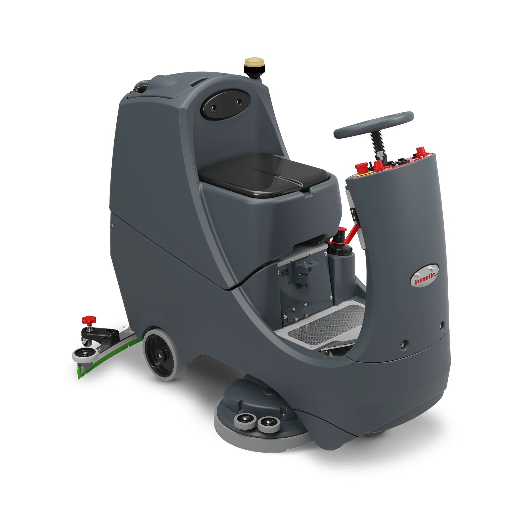 Right side of the NaceCare CRL 2128 compact ride-on floor scrubber