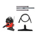 Henry PPR 240 canister vacuum next to the AST8 kit with 15-inch hard floor tool, wands and hose