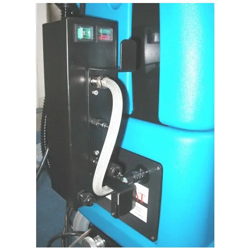 HT 1800 heater mounted upright on the back of a walk-behind carpet extractor