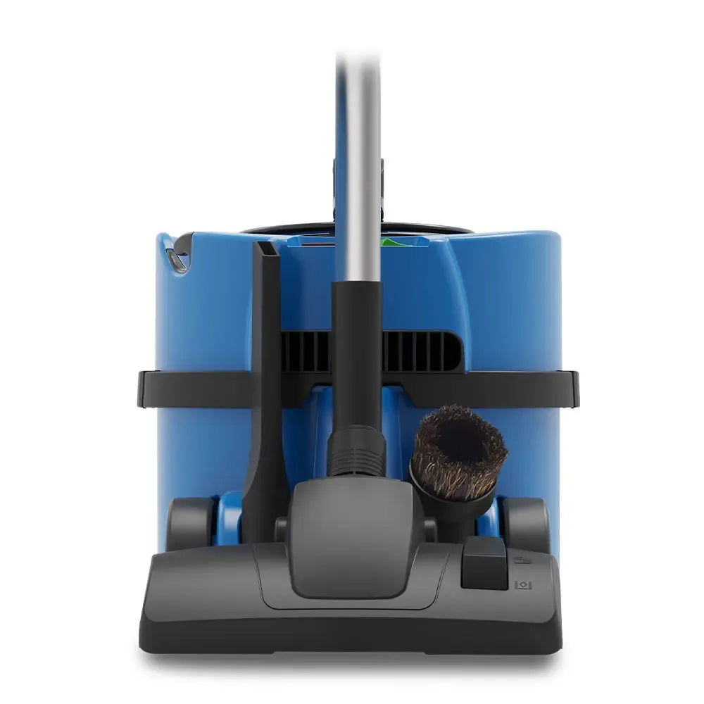 Rear of the James canister vacuum showing on-board wand and tool storage