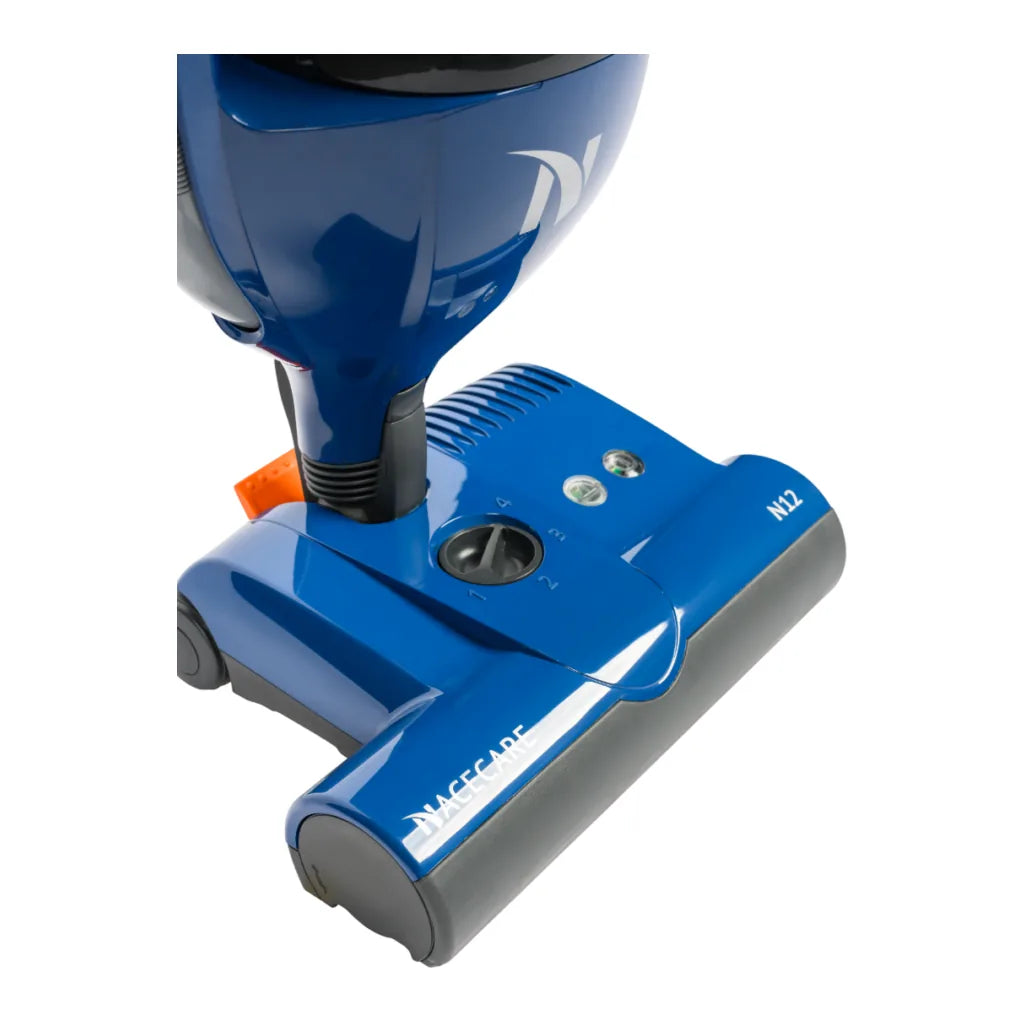 Close-up of the NaceCare upright vacuum power head and neck